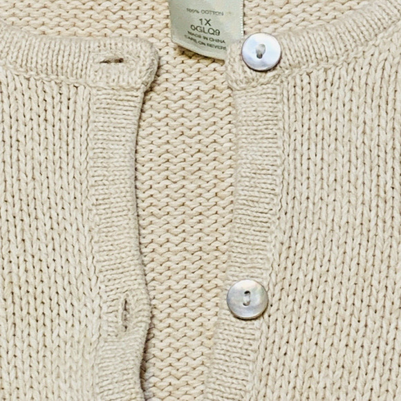 Vintage L.L. Bean Cardigan Sweater Plus Size 1X Oatmeal Heavyweight Cabin Cotton - Picture 5 of 9